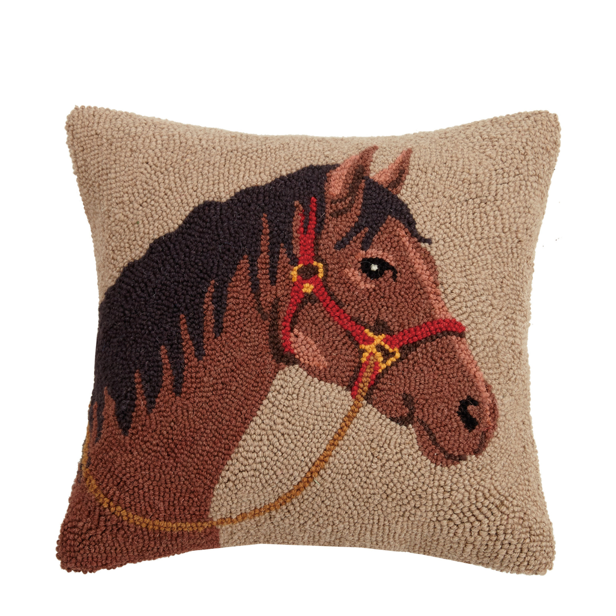 Horse Hooked-Wool Throw Pillow