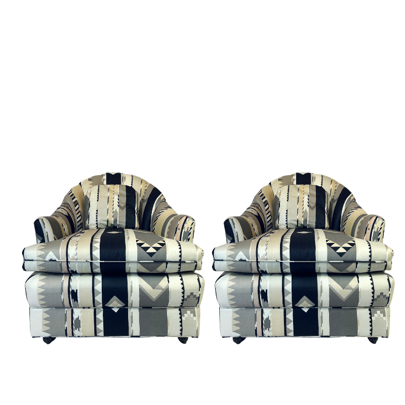 Barrel-back Armchairs, Pair
