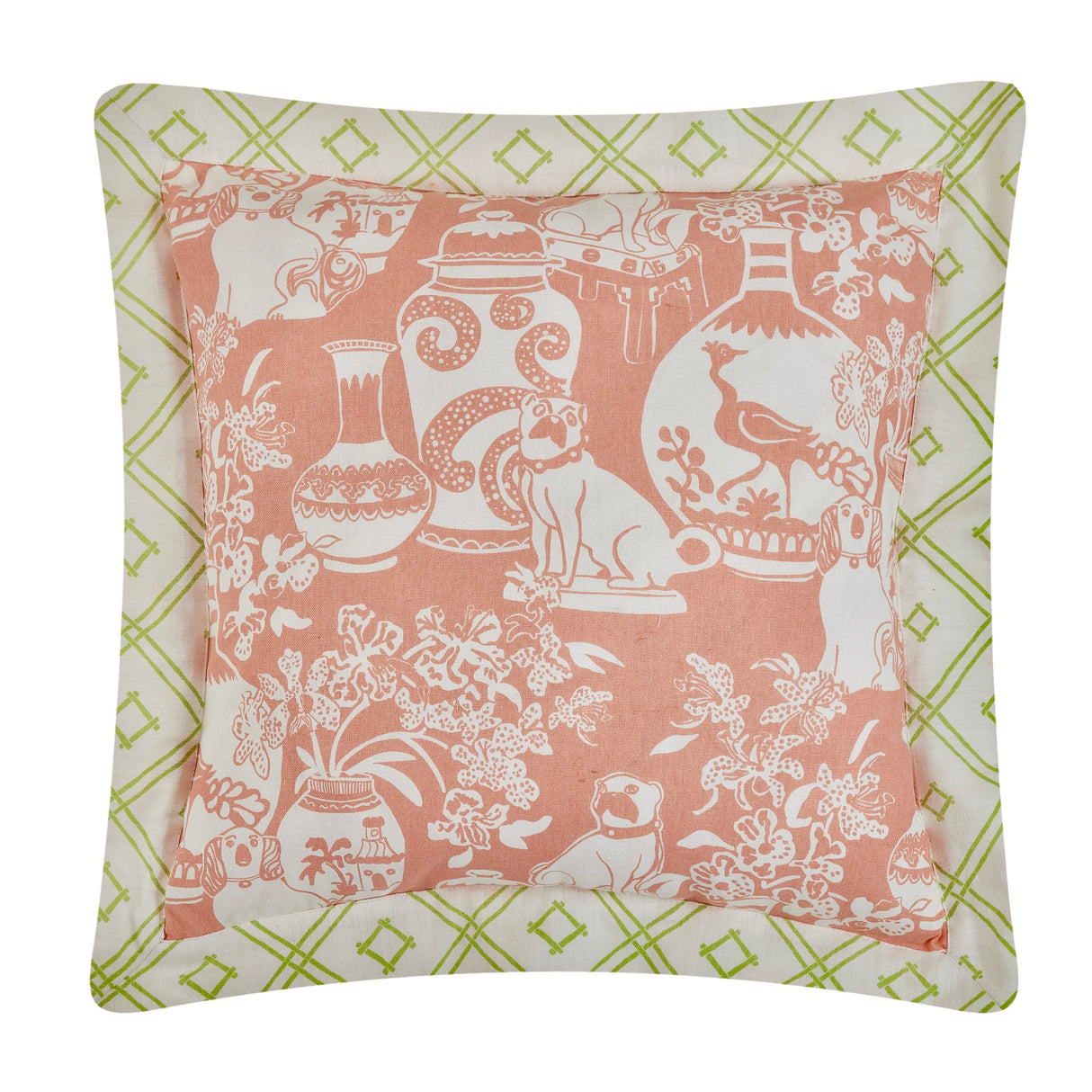 Fabulous Foo Dogs Coral 18" Square Throw Pillow