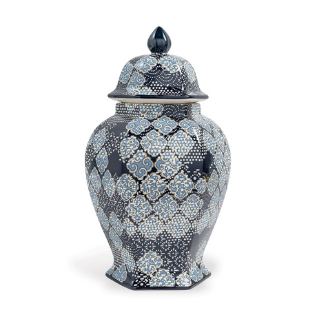 Shoal Bay Blue-and-White Porcelain Hexagonal Lidded Jar
