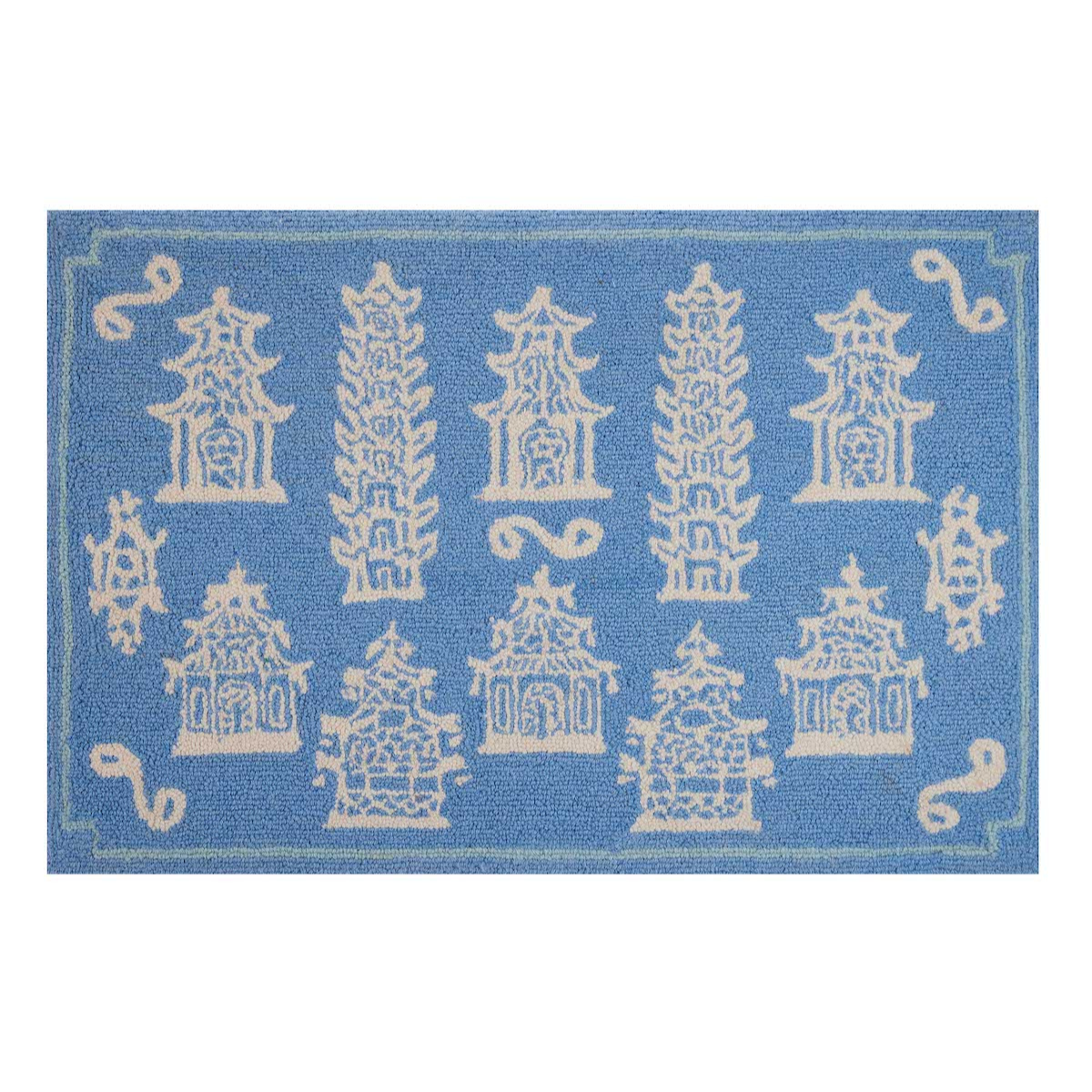 Oh, Pagoda Periwinkle Hooked Wool Rug