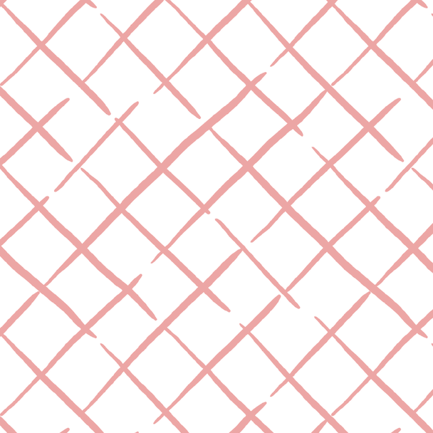 A patterned wallpaper featuring a grid design in pink on a white background.