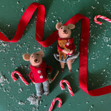 Set of two Mice in pajamas Christmas Ornaments