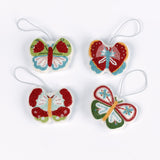 A set of 4 beaded butterfly felt Christmas ornament