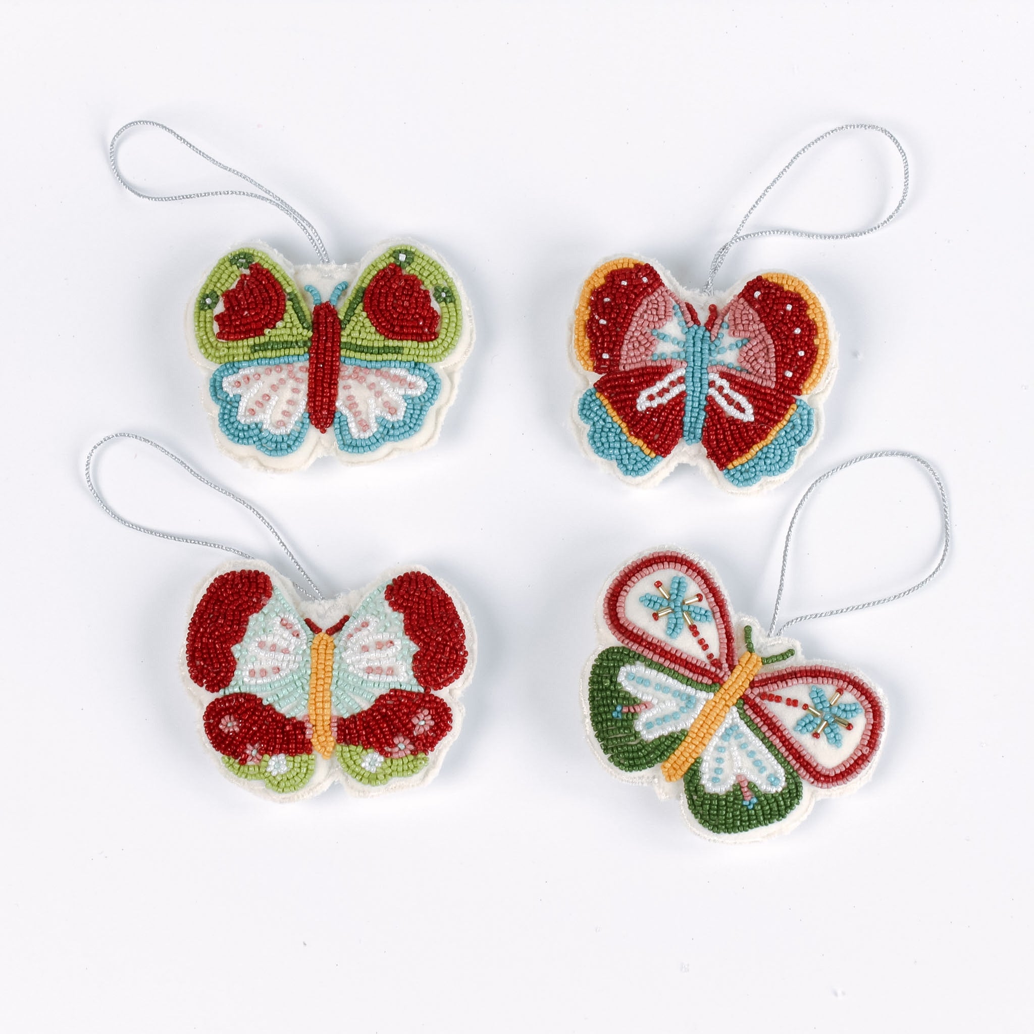 A set of 4 beaded butterfly felt Christmas ornament