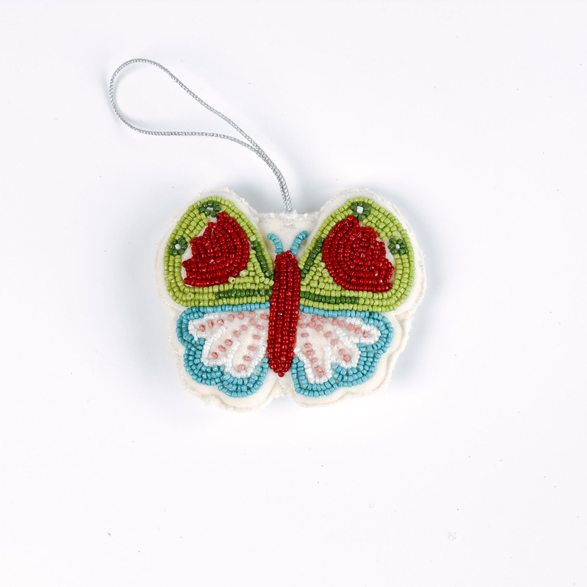 A beaded butterfly felt Christmas ornament