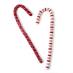 a set of two, large felt candy cane decorations in red, pink and white approximately 22" inches tall.