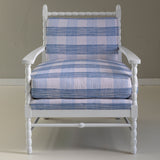 Think of England Armchair with Gin Lane Swedish Blue Upholstery