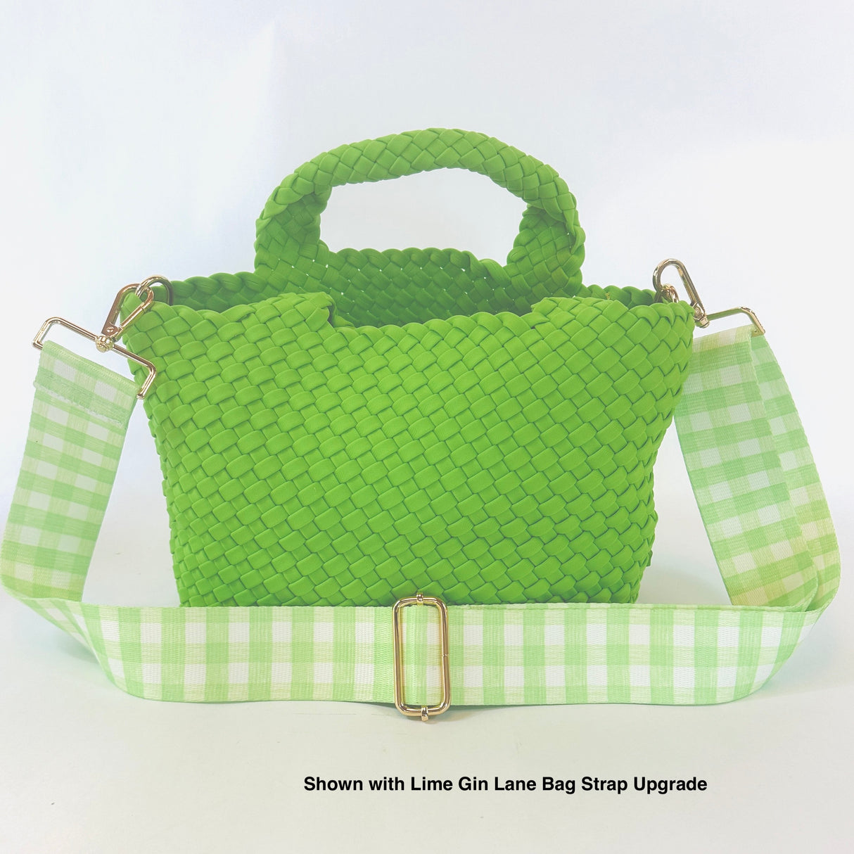 Woven Neoprene Lime Green Tote With Matching Solid Crossbody Strap