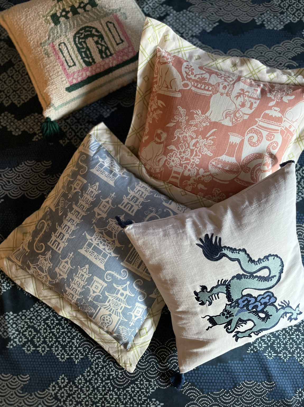 Fabulous Foo Dogs Coral-Hued Throw Pillow