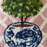 Pink Topiary Hooked Wool 18" x 12" Pillow