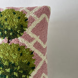 Pink Topiary Hooked Wool 18" x 12" Pillow