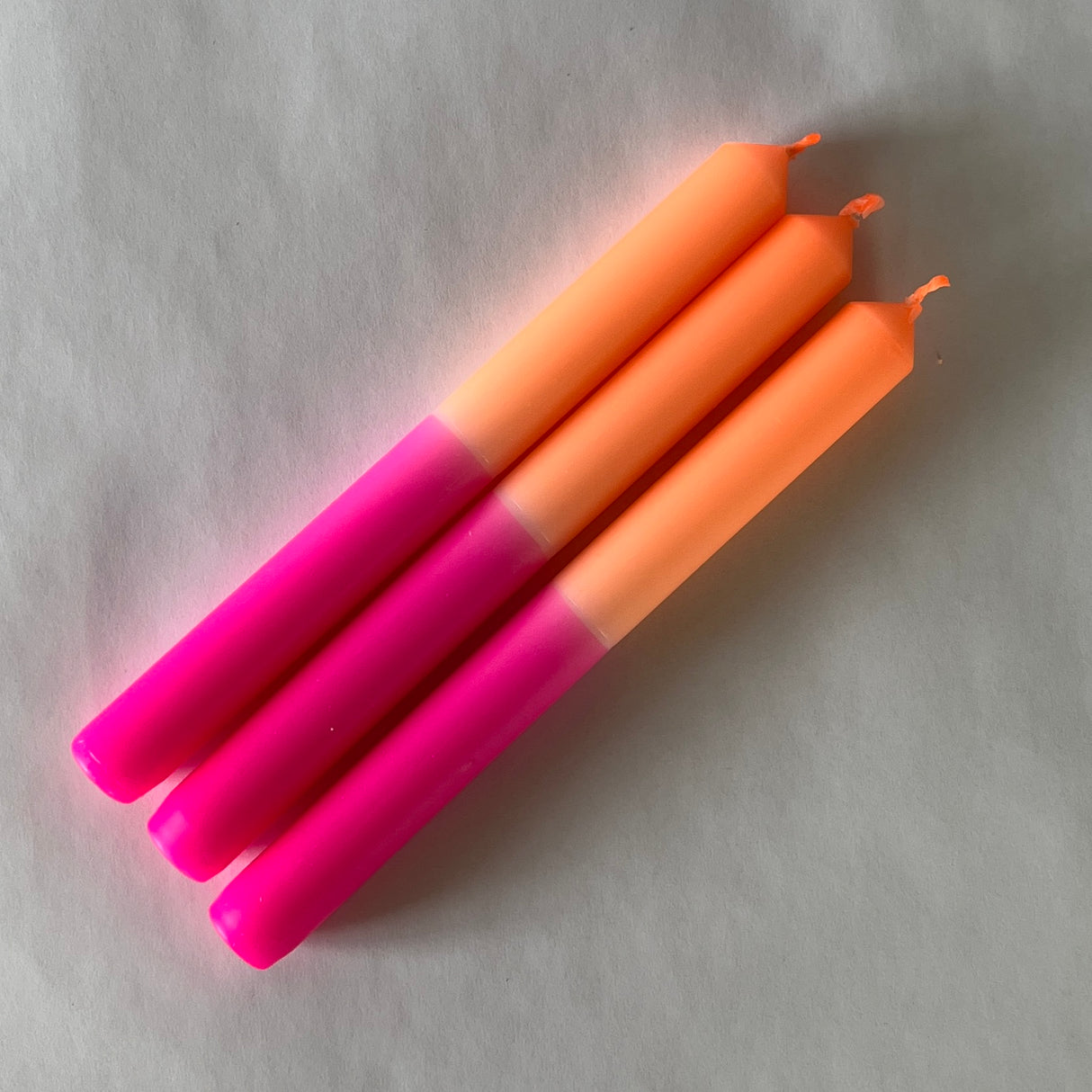 Pink/Orange Color-Blocked Taper Candles, Set of 3