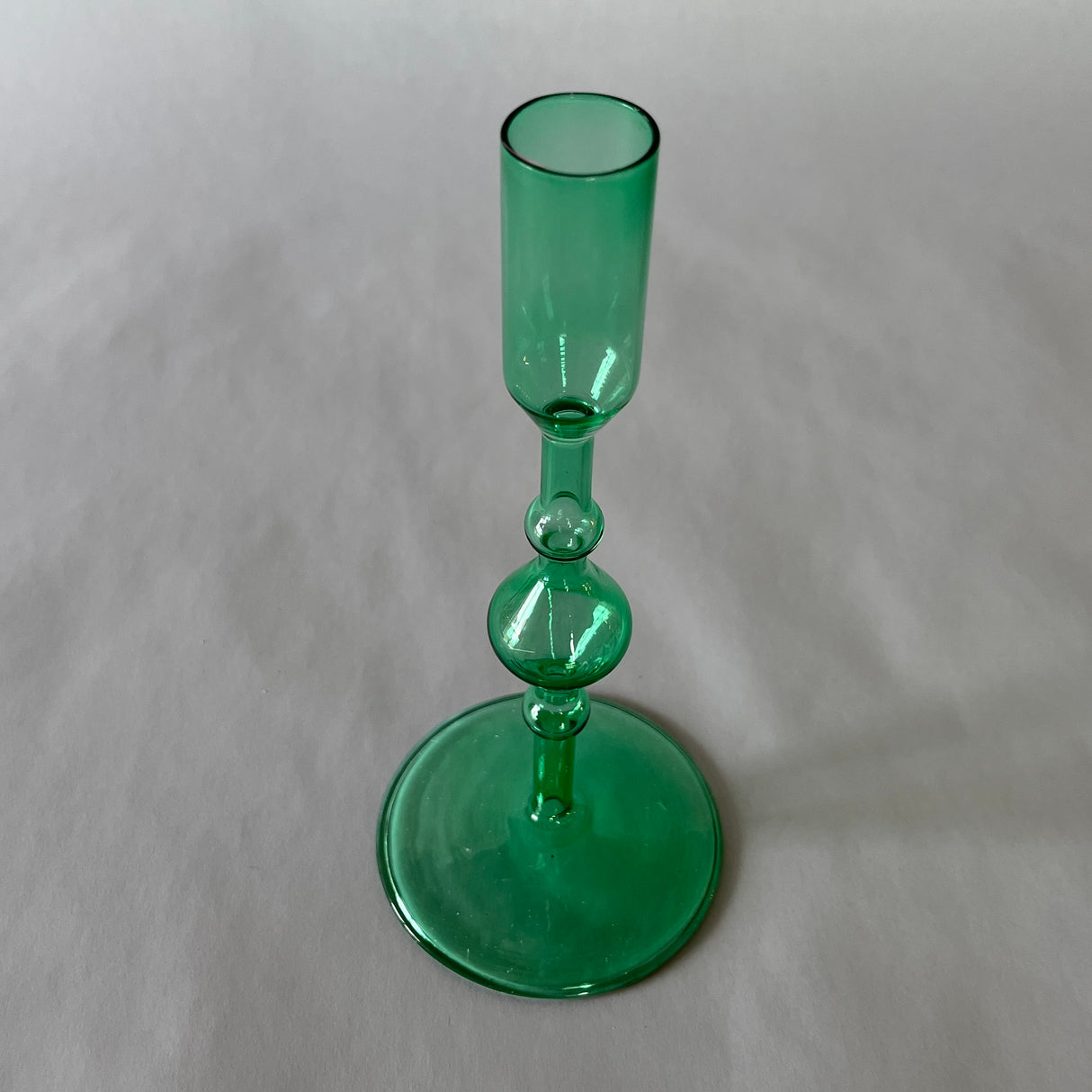 Green Glass Candleholders, Pair