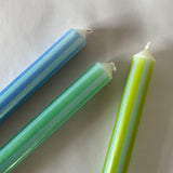 Green/Aqua Striped Taper Candles, Set of 3