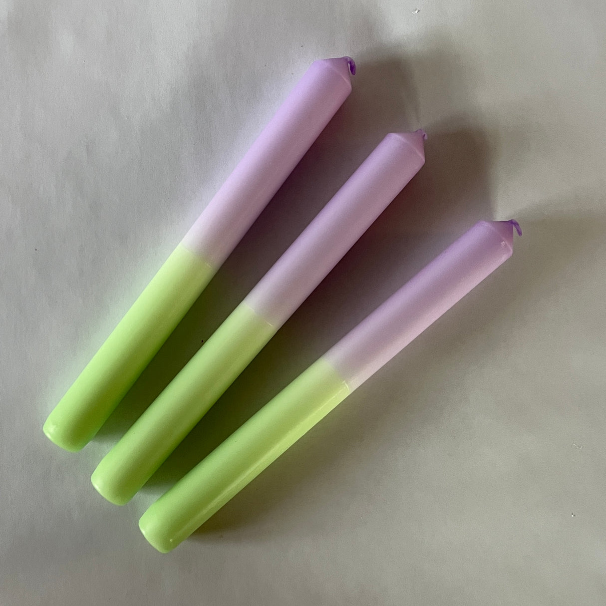 Lavender/Green Taper Candles, Set of 3