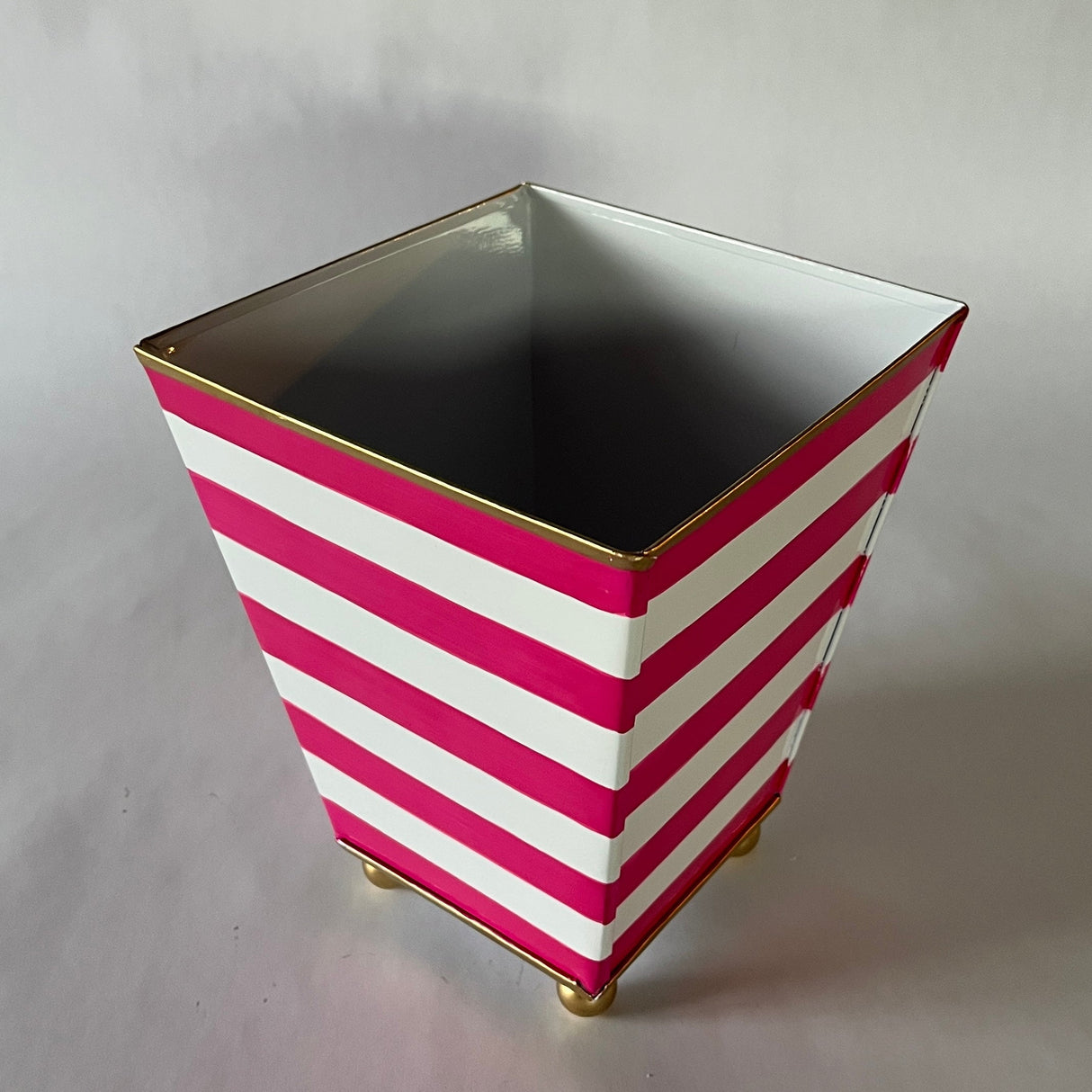 Derby Day Pink & White Stripe Hand-Painted Tole Planter