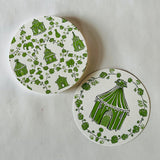 Green Into the Garden Round Paper Coasters