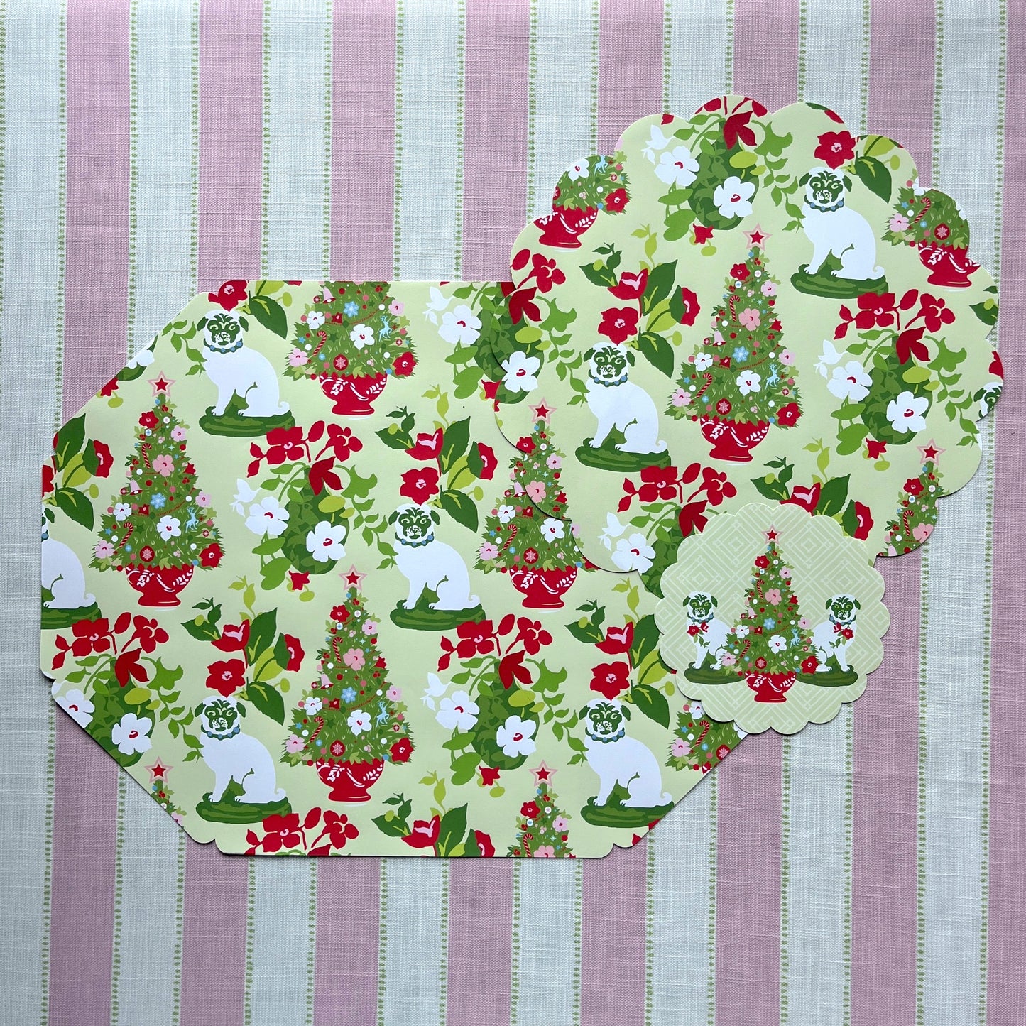 Manor Born Pugs Christmas Doily Set