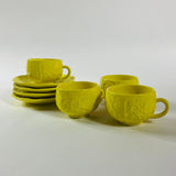 Portuguese Yellow Cabbage Cups and Saucers, Set of 4
