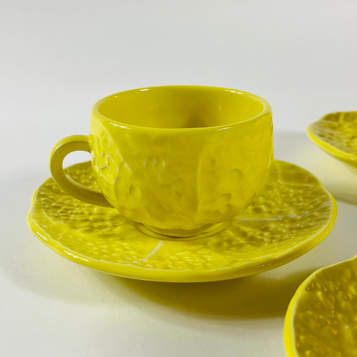 Portuguese Yellow Cabbage Cups and Saucers, Set of 4