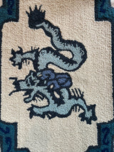 Navy Dragon Hooked Wool Lozenge-Shaped Rug