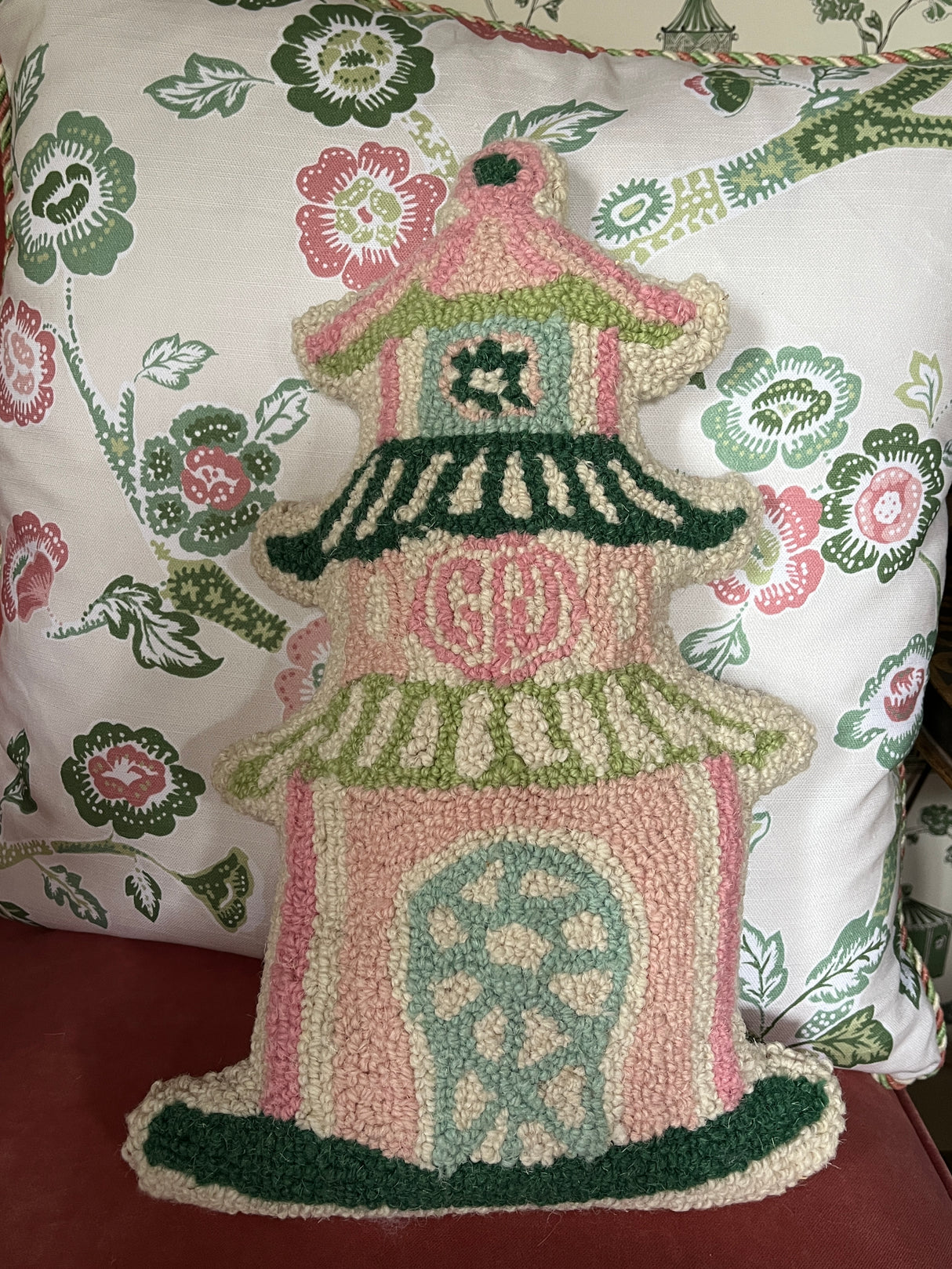 Pagoda-Shaped Mini Hooked-Wool 12" x 18" Wool Pillow