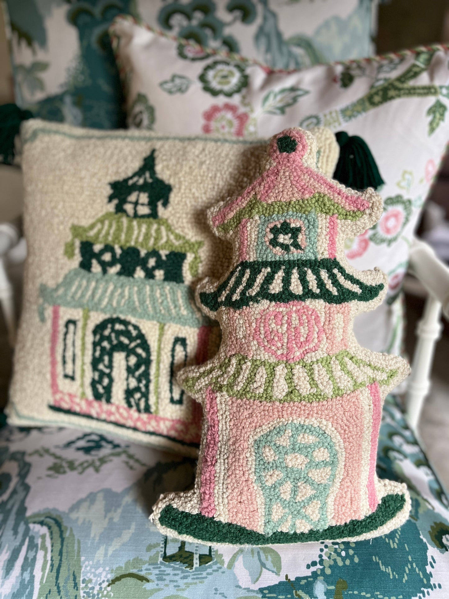 Oh, Pagoda Mini Hooked Wool Pillow