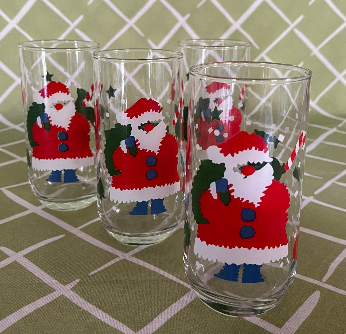 Vintage Santa Drinks Glasses, Set of 4