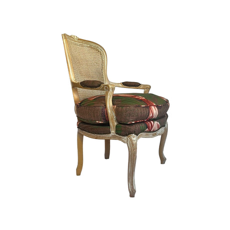 Vintage Ribbon-Patterned Armchair w/Caned Back