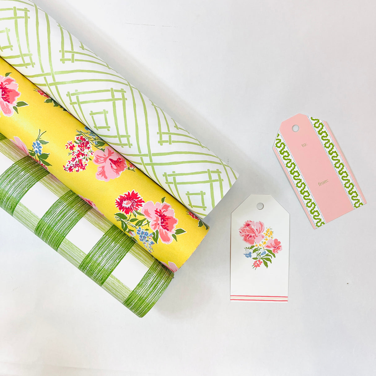 Green, Pink, and Yellow Gift Wrap Set