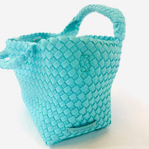 Woven Neoprene Aqua Blue Tote With Matching Solid Crossbody Strap