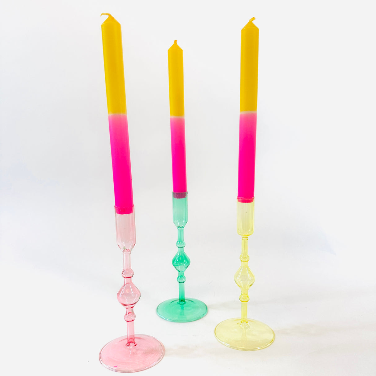 Yellow/Bright Pink Taper Candles, Set of 3