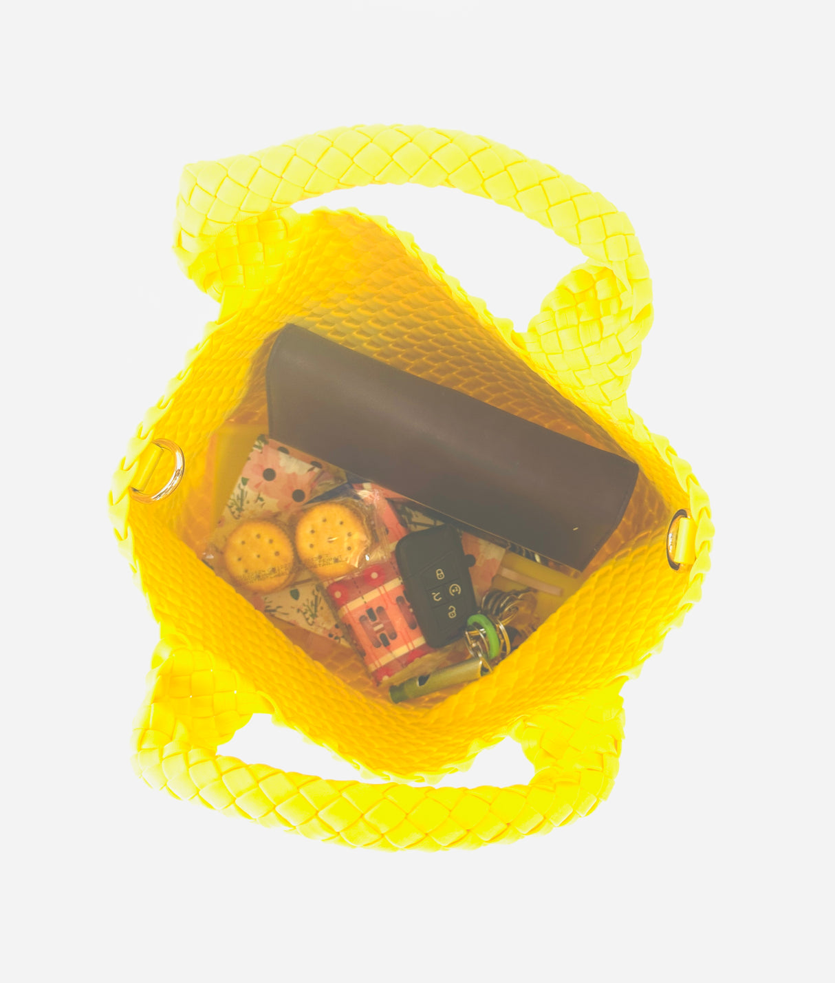 Woven Neoprene Yellow Tote With Matching Solid Crossbody Strap