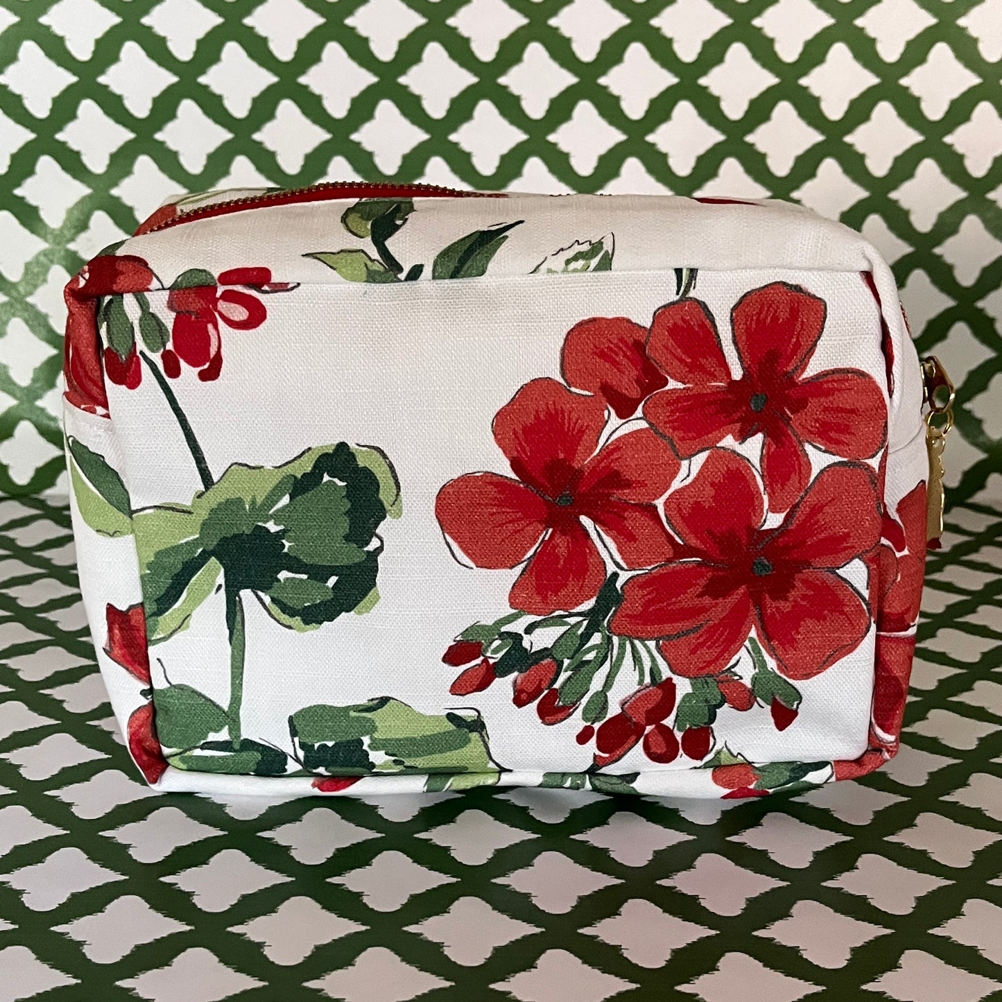 Large Cosmetics and Toiletries Bag/Cottage Grove Geranium Red