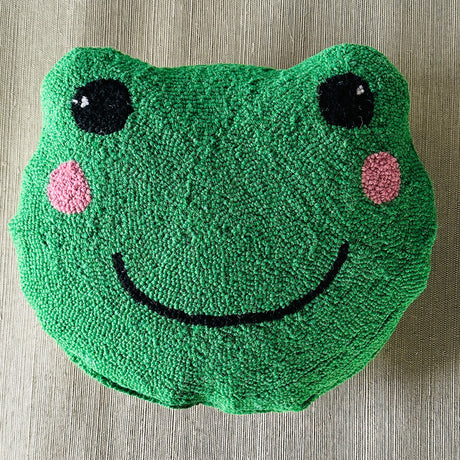 Happy Frog Hooked Wool Throw Pillow