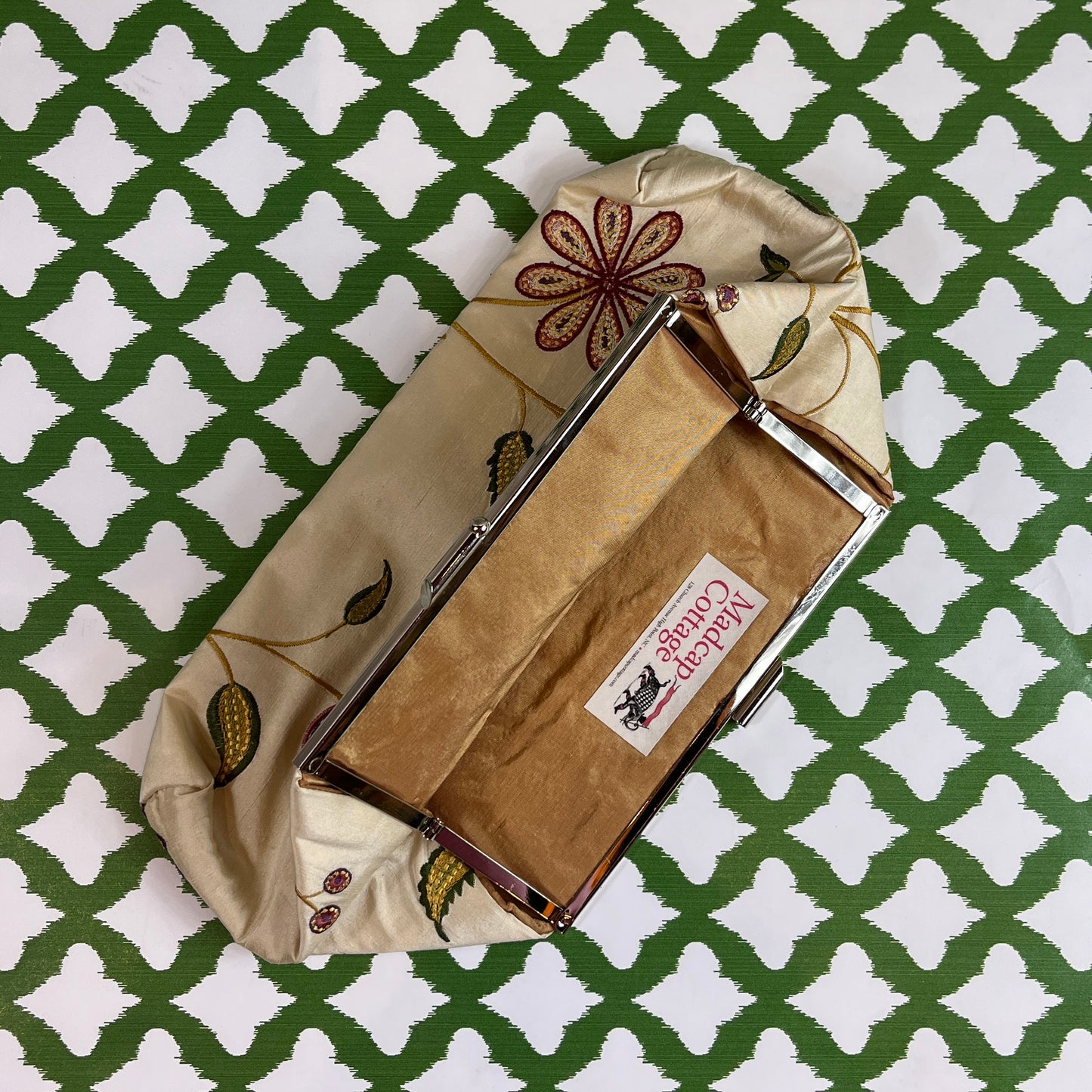 Beige Silk Floral Clutch