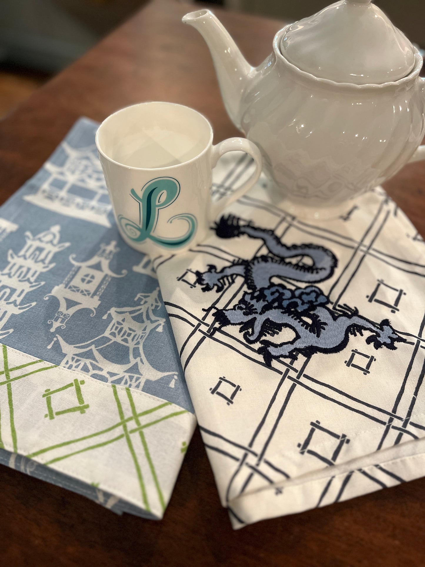Oh, Pagoda Periwinkle Tea Towel with Tassels