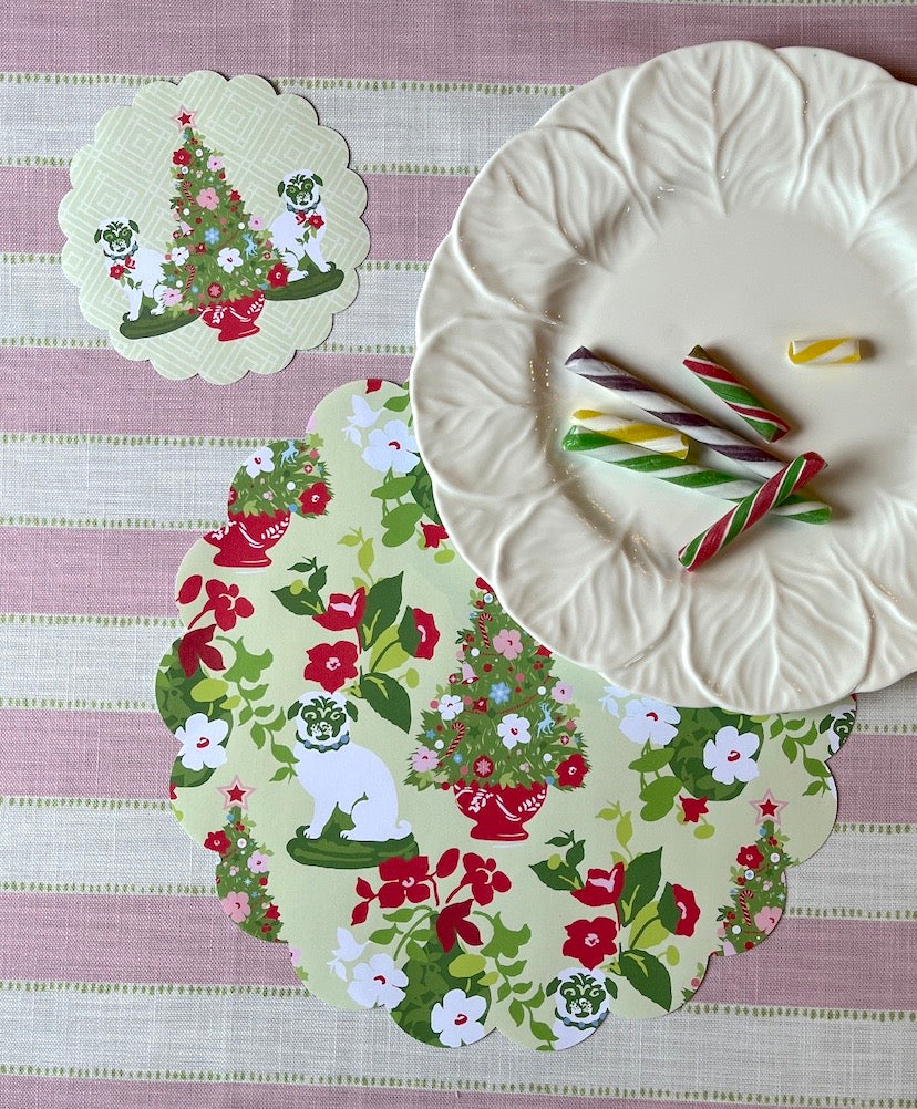 Manor Born Pugs Christmas Doily Set