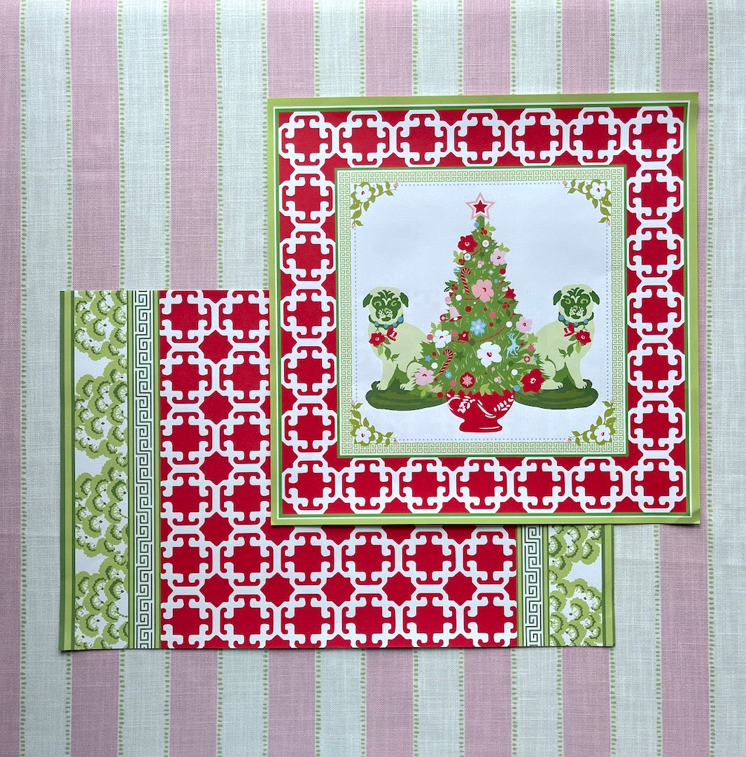 Manor Born Pugs Square Paper Christmas Placemats