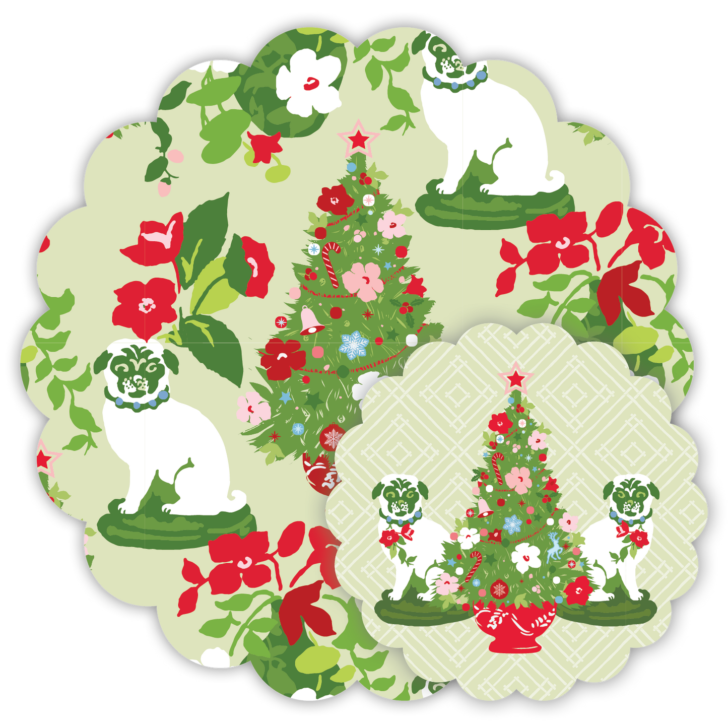 Manor Born Pugs Christmas Doily Set