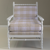 Think of England Armchair with Gin Lane Rhubarb Upholstery