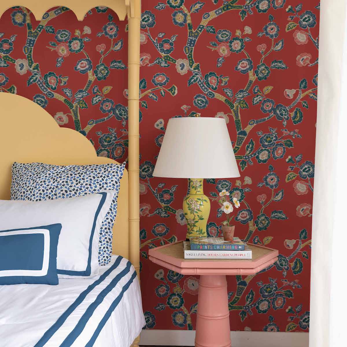 Temple Garden Lacquer Red Wallpaper Sample