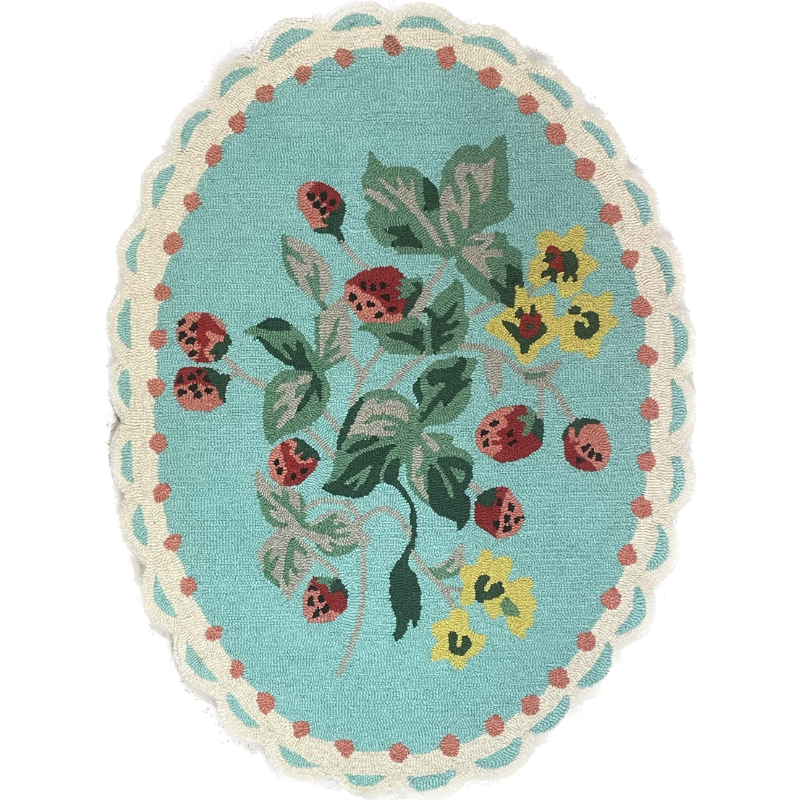 Blue Strawberry Hill Scalloped Oval Rug