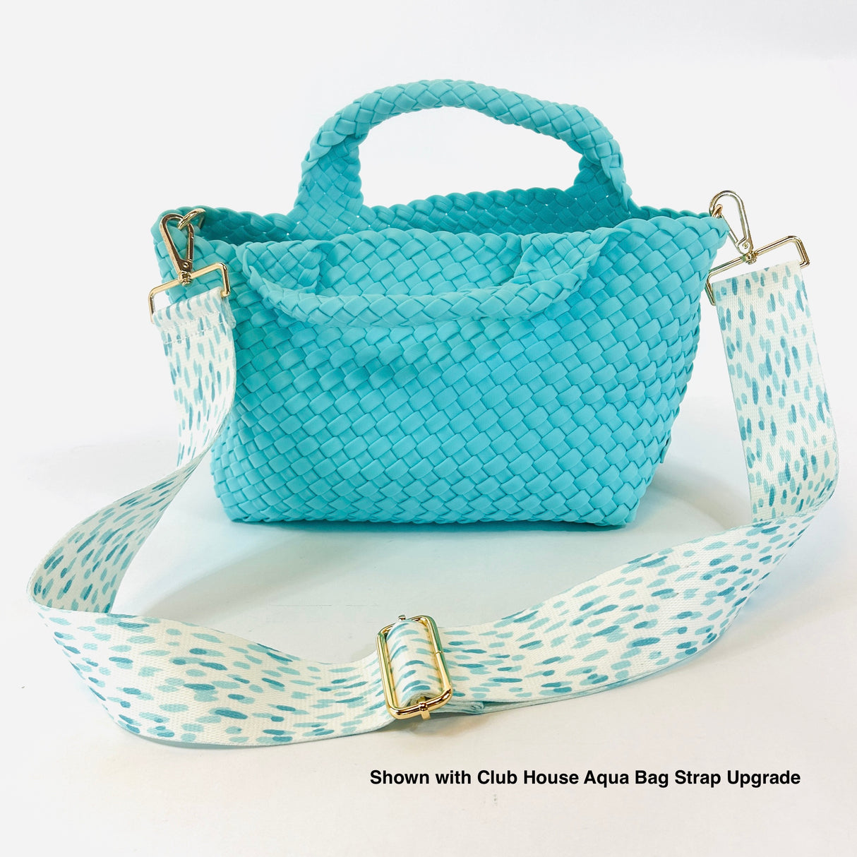 Woven Neoprene Aqua Blue Tote With Matching Solid Crossbody Strap