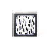 Club House Navy Blue Square Acrylic Tray, small. Club House is two shades of blue style brush strokes with a blue border.