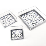 Club House Navy Blue Square Acrylic Tray, 3 Sizes. Club House is two shades of blue style brush strokes with a blue border.