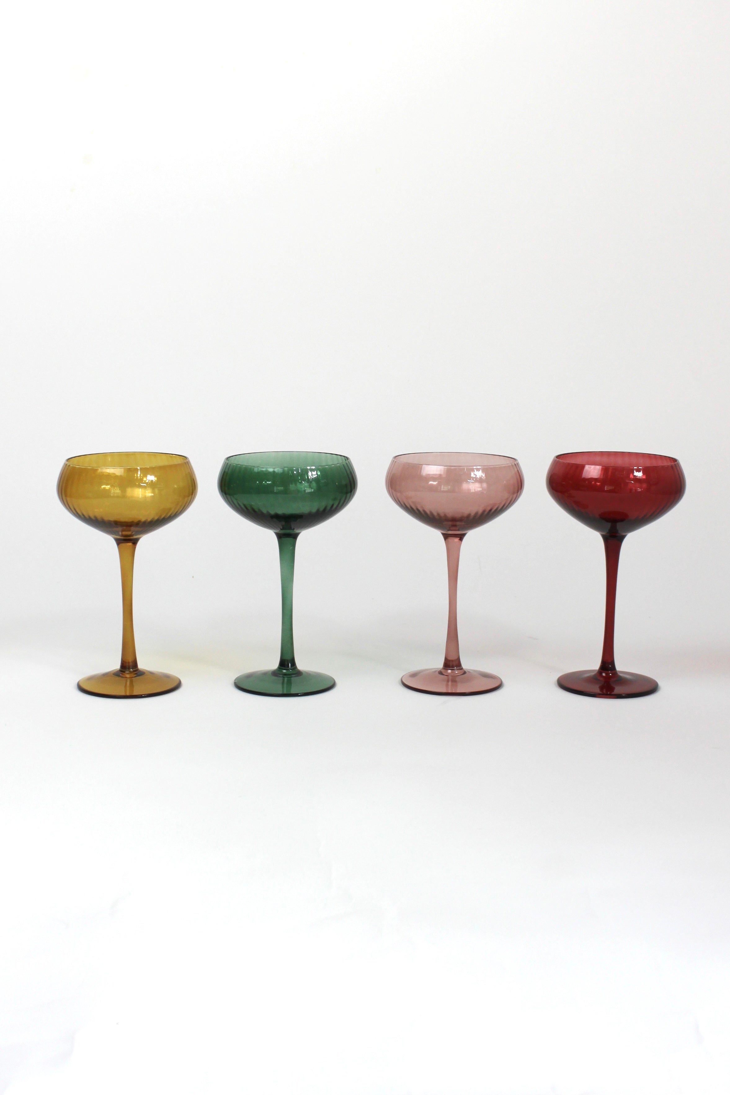 Set of Four Colored Champagne Glasses