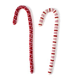 a set of two, large felt candy cane decorations in red, pink and white approximately 22" inches tall.