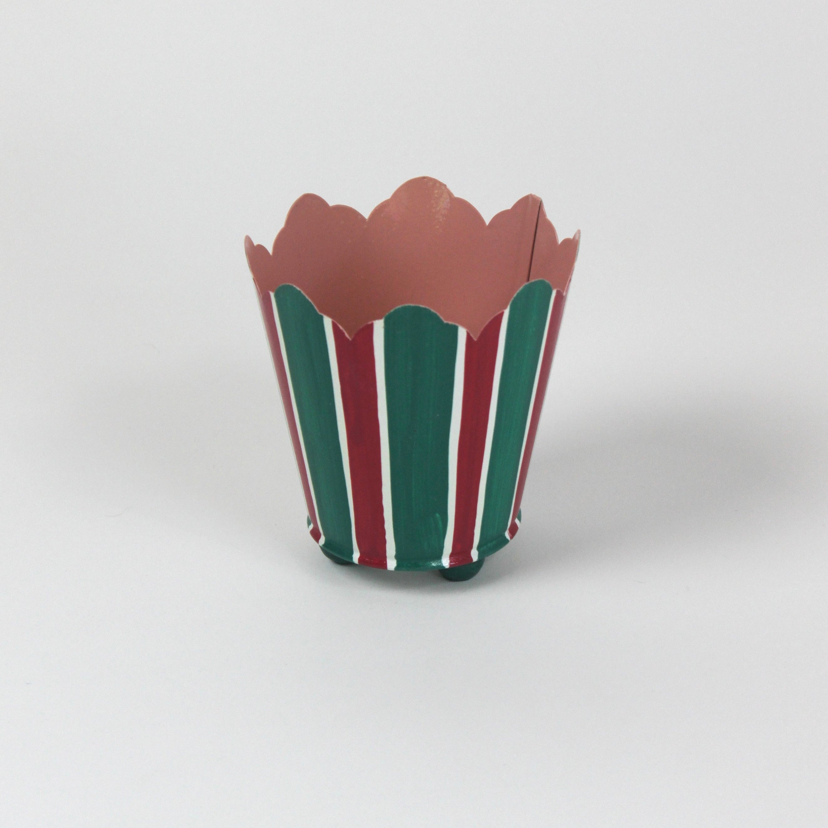 green and red striped cachepots from madcap cottage